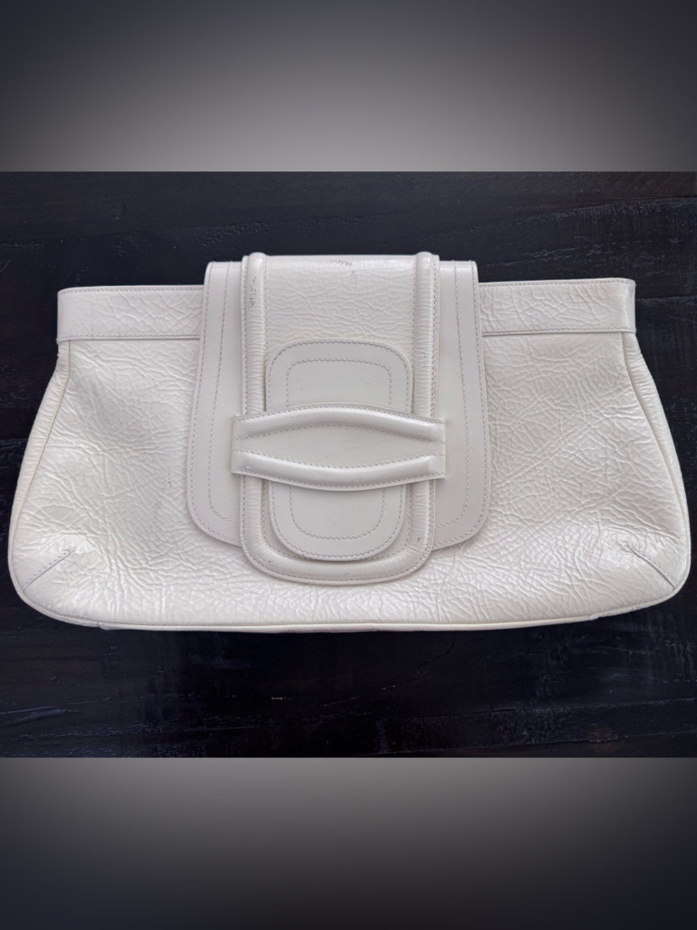 Oscar de la Renta White Leather Fold-Over Clutch